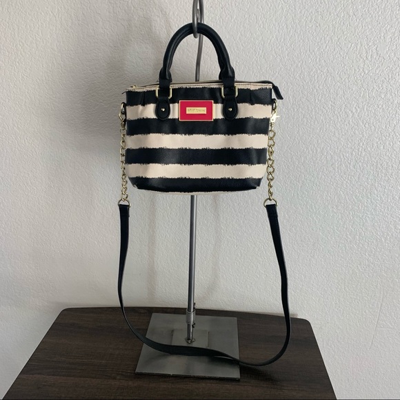 Betsey Johnson Handbags - Betsey Johnson crossbody pinch satchel black & white stripe